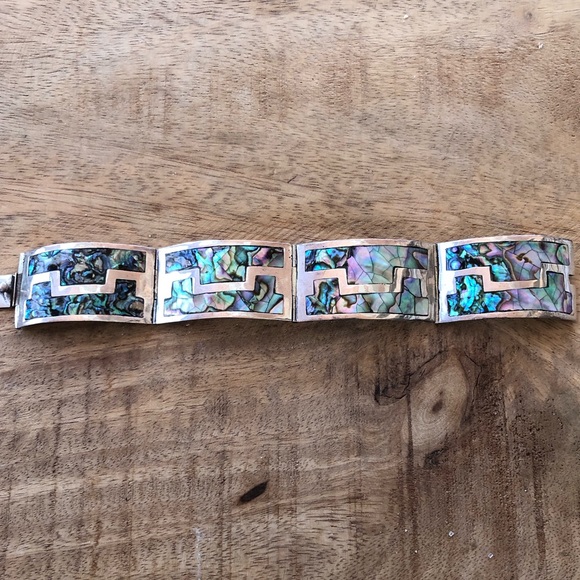 925 sterling silver & abalone gorgeous hinged link bracelet made in Mexico - Picture 5 of 16